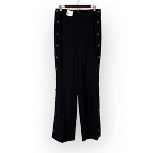 Express Wide Leg Pants Women's 12L Black Super High Rise Button Side Back Zipper
